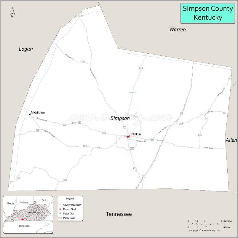 Map of Simpson County, Kentucky
