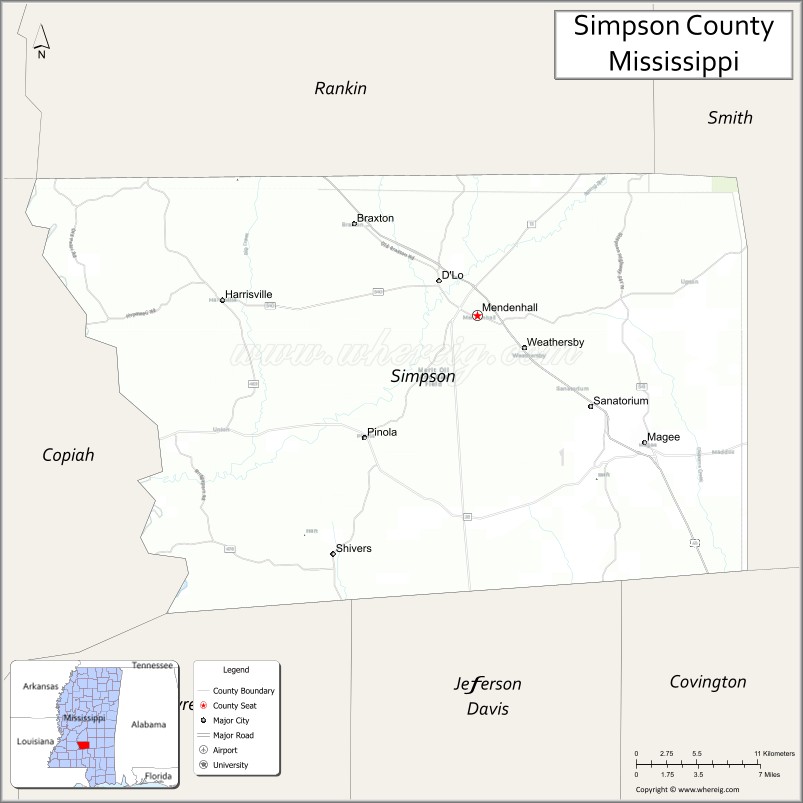 Map of Simpson County, Mississippi