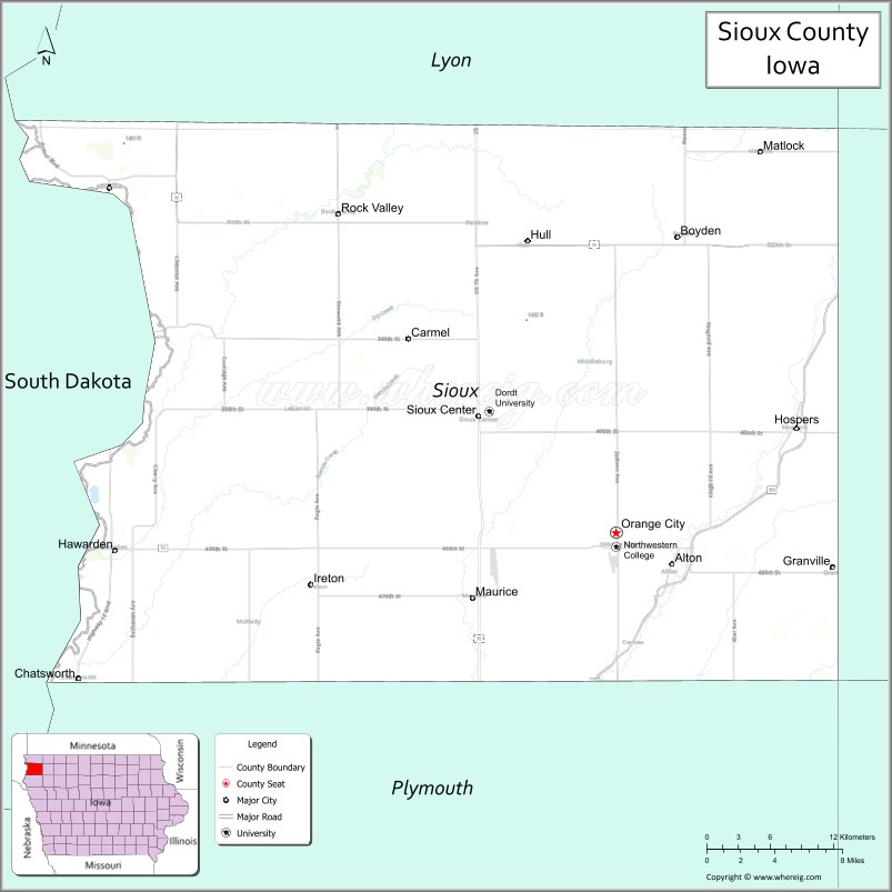 Map of Sioux County, Iowa