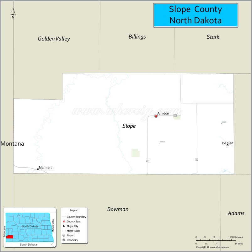 Map of Slope County, North Dakota