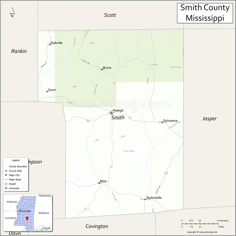Map of Smith County, Mississippi