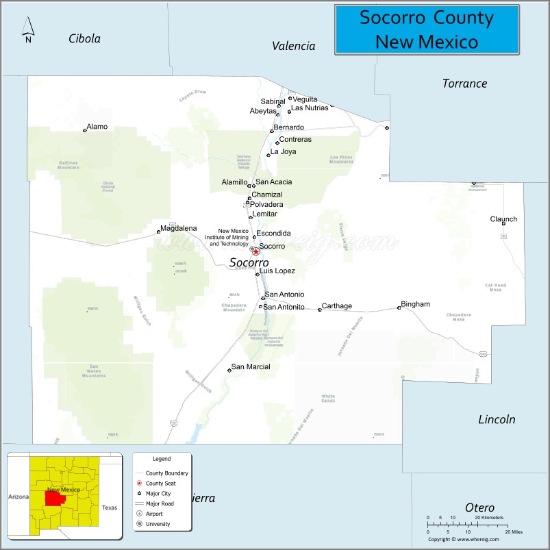 Map of Socorro County, New Mexico