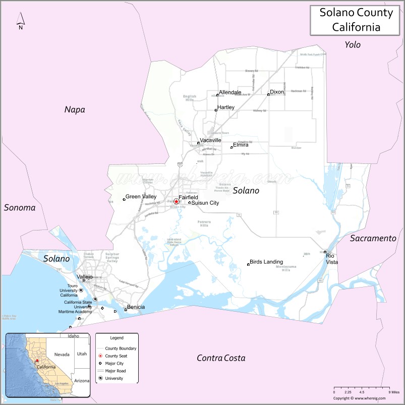 Map of Solano County, California