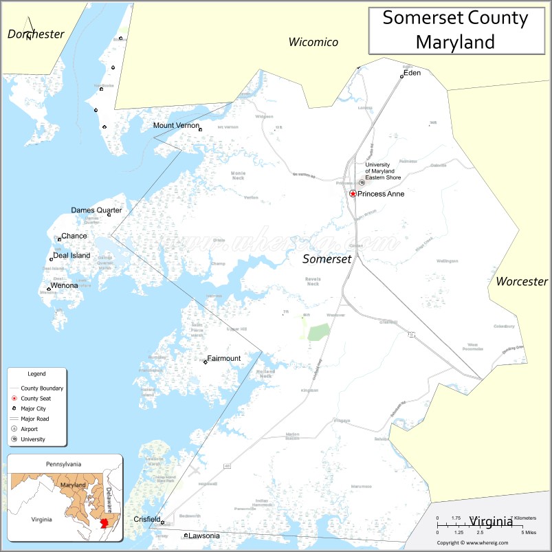 Map of Somerset County, Maryland