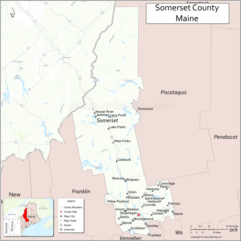 Map of Somerset County, Maine