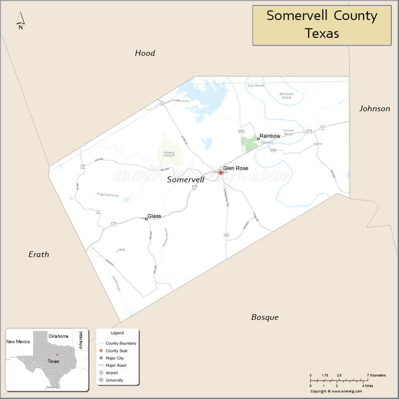 Map of Somervell County, Texas