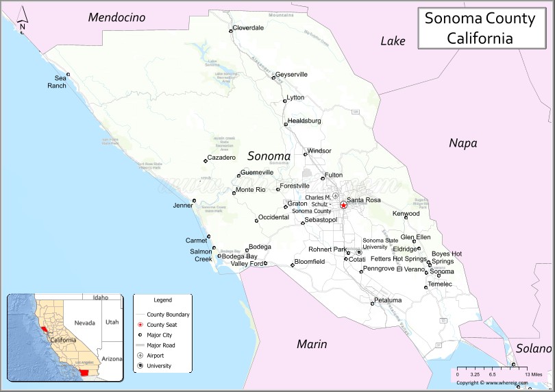 Map of Sonoma County, California