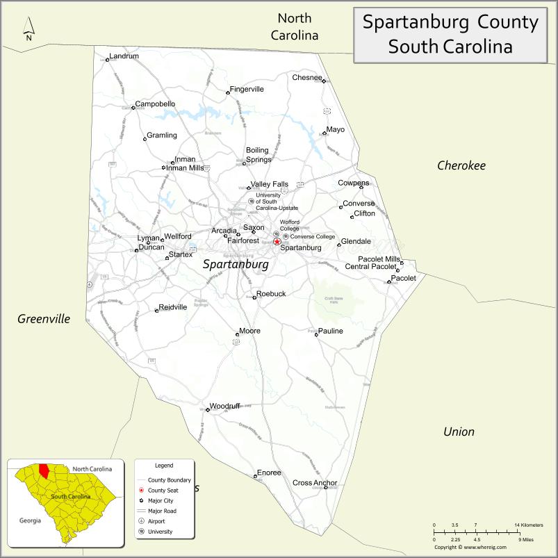 Map of Spartanburg County, South Carolina