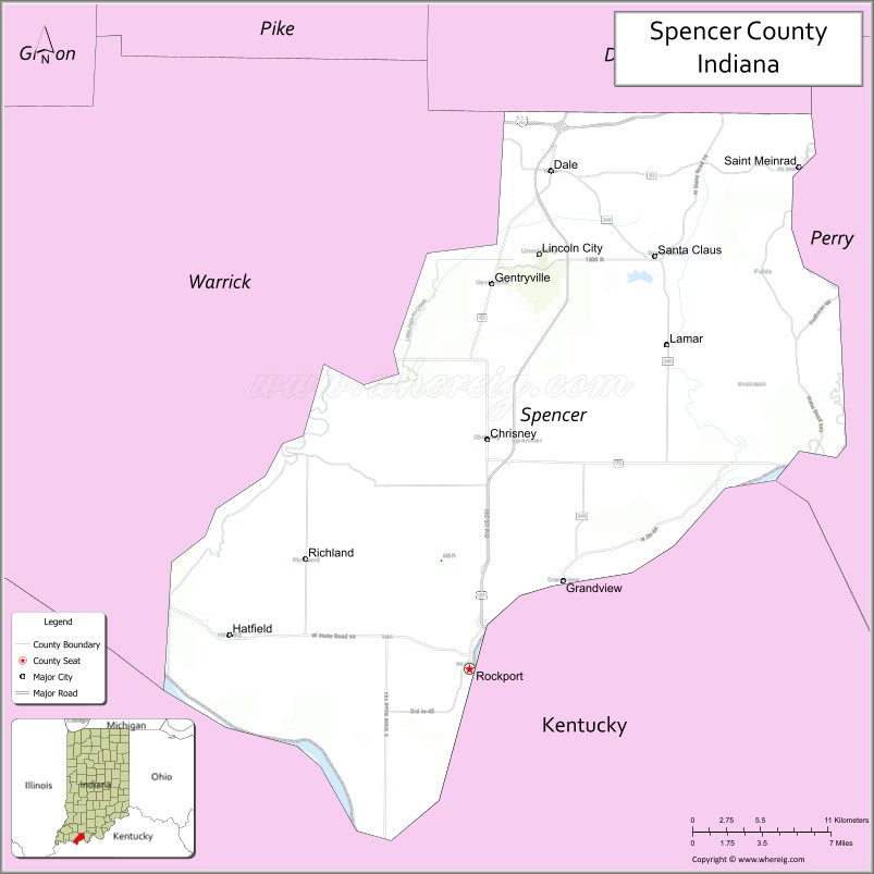 Map of Spencer County, Indiana