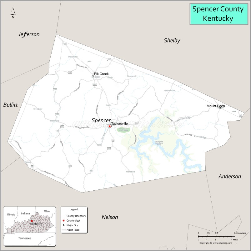 Map of Spencer County, Kentucky