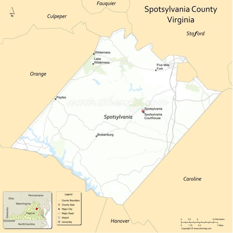 Spotsylvania County Map, Virginia, USA