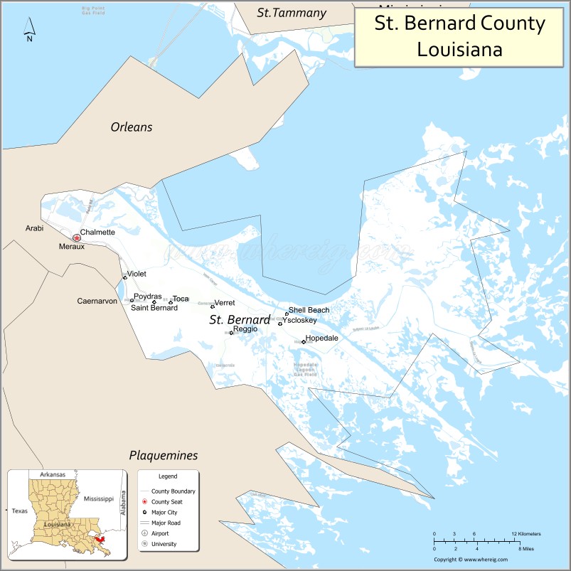 Map of St Bernard Parish, Louisiana
