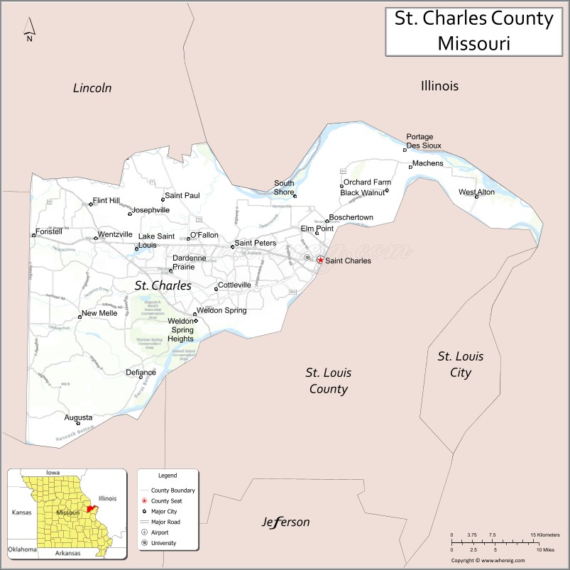 Map of St Charles County, Missouri
