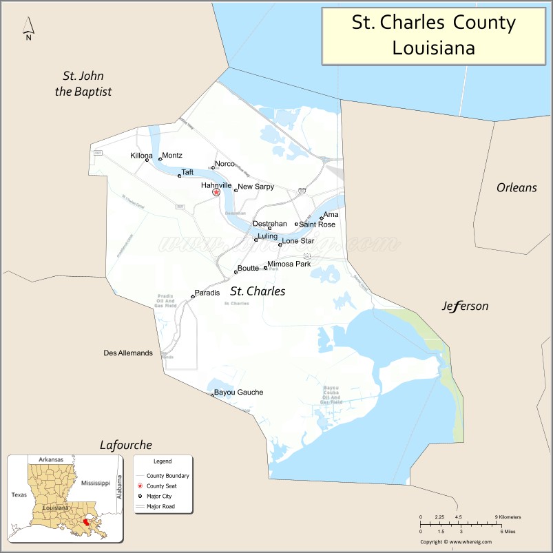 Map of St Charles Parish, Louisiana