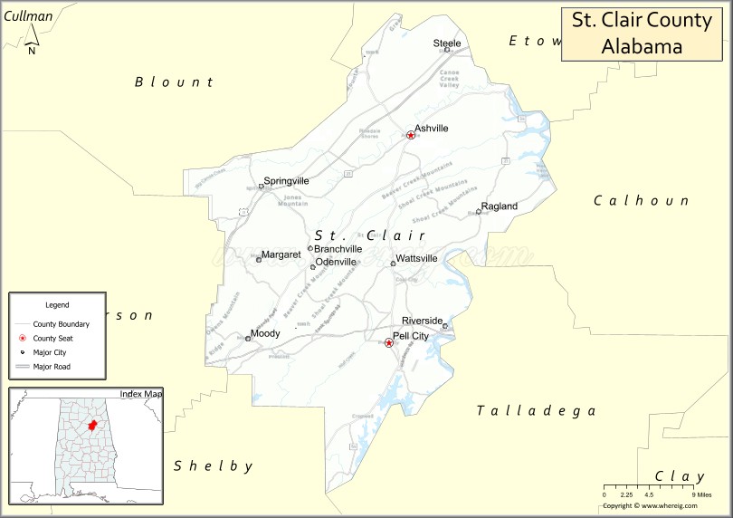 Map of St Clair County, Alabama