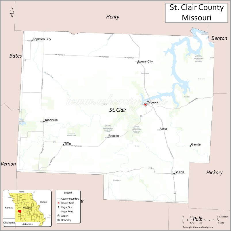 Map of St Clair County, Missouri