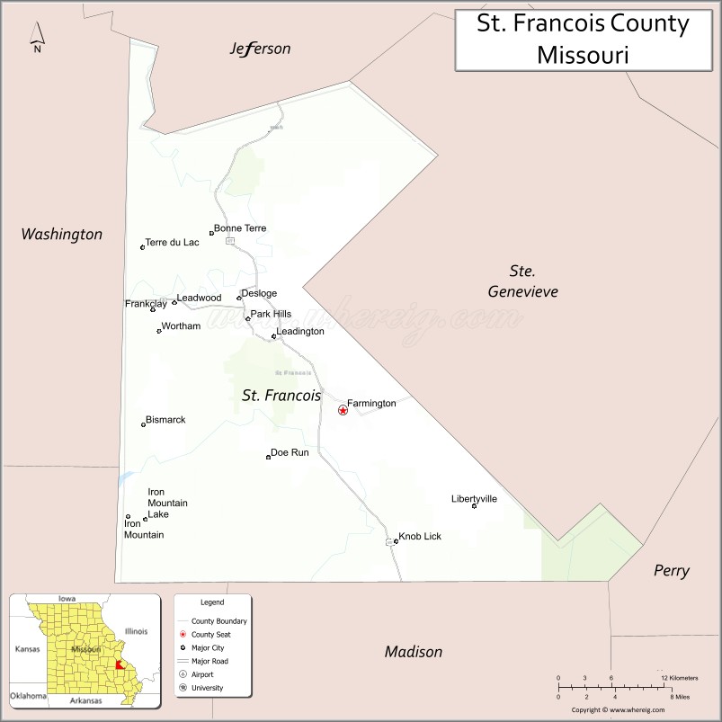Map of St Francois County, Missouri