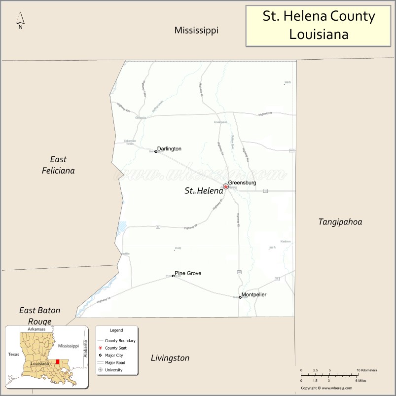 Map of St Helena Parish, Louisiana