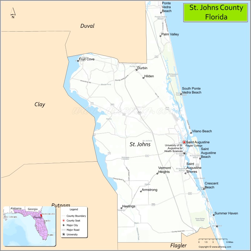 Map of St Johns County, Florida