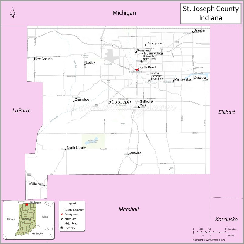 Map of St Joseph County, Indiana