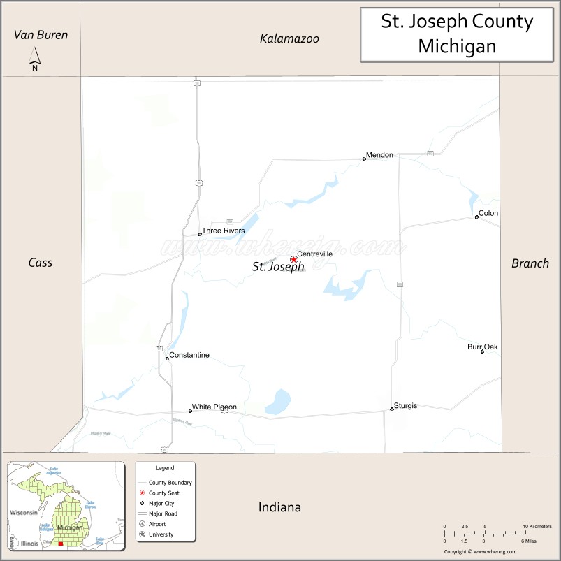 Map of St Joseph County, Michigan