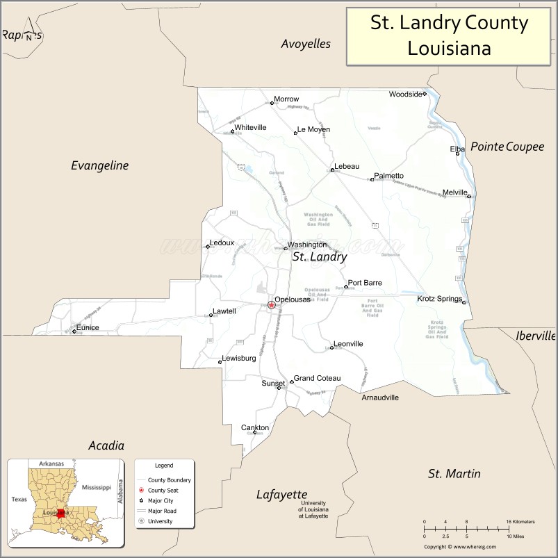 Map of St Landry Parish, Louisiana