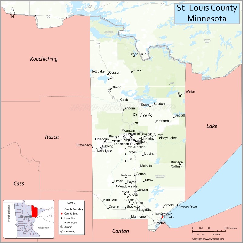 Map of St Louis County, Minnesota