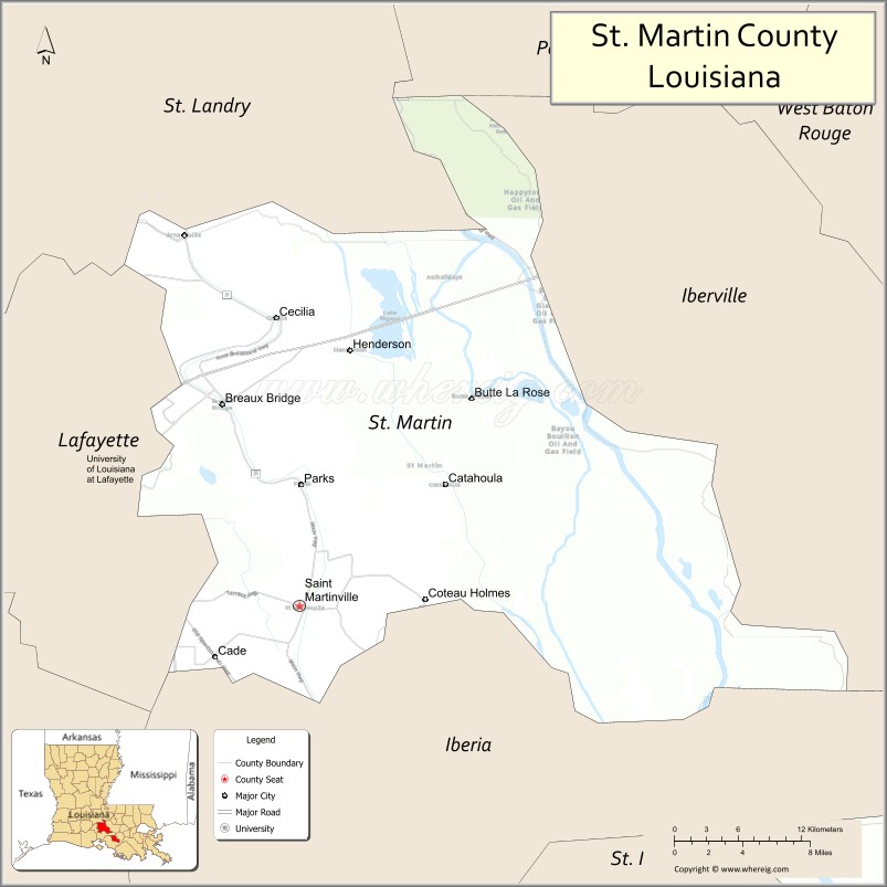 Map of St Martin Parish, Louisiana
