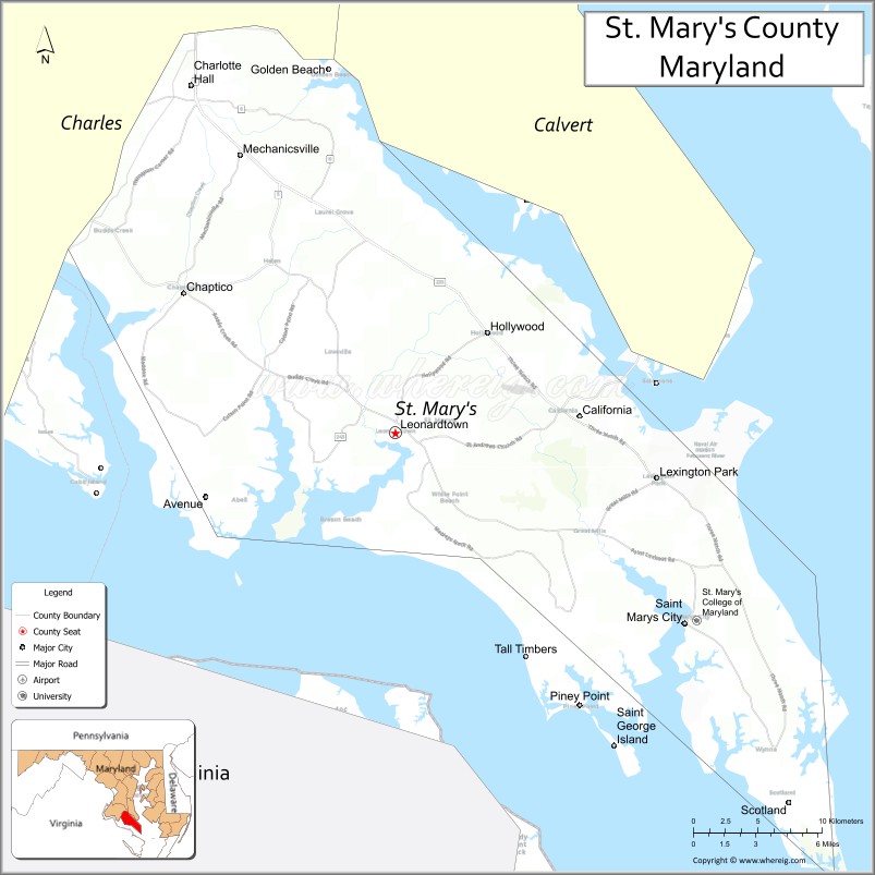 Map of St Mary's County, Maryland