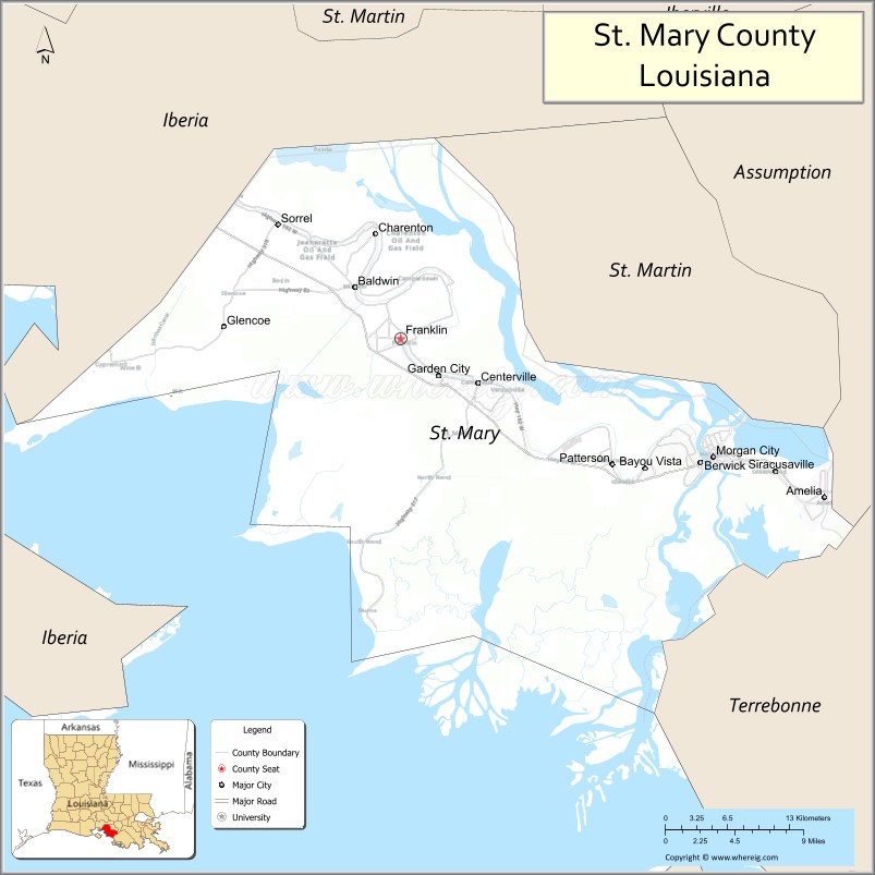 Map of St Mary Parish, Louisiana