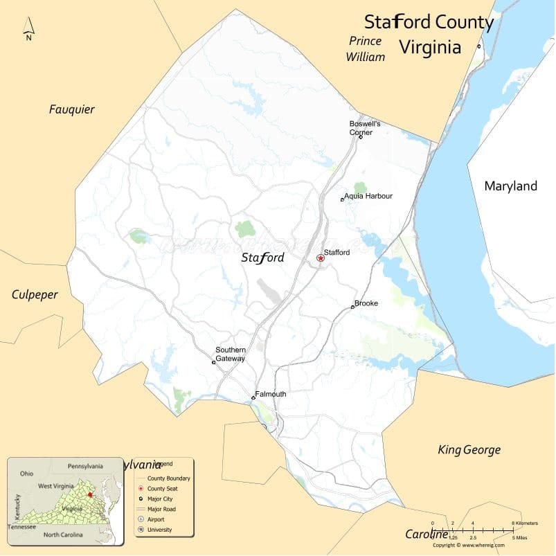 Stafford County Map, Virginia, USA