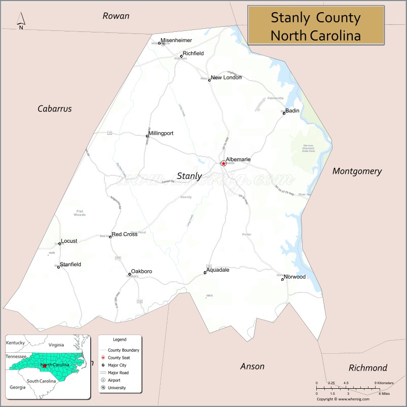 Map of Stanly County, North Carolina