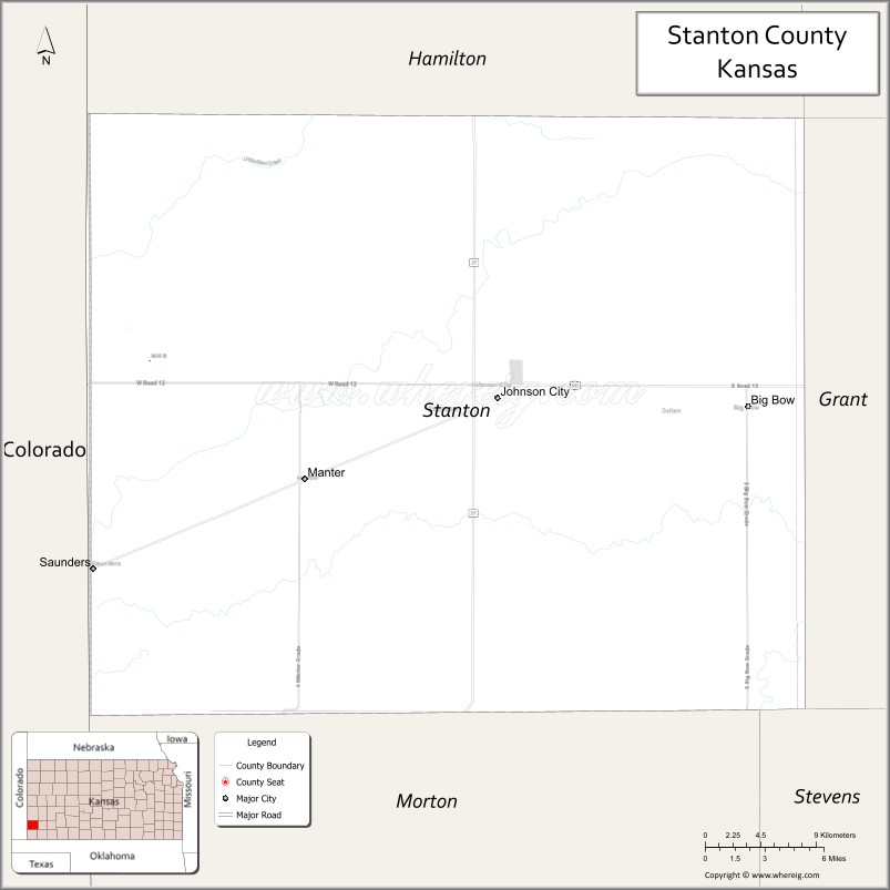 Map of Stanton County, Kansas