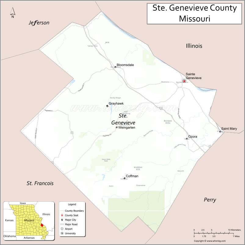 Map of Ste Genevieve County, Missouri