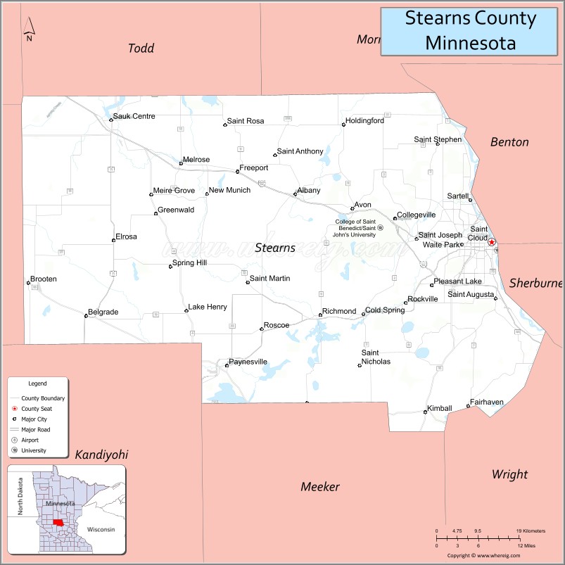 Map of Stearns County, Minnesota