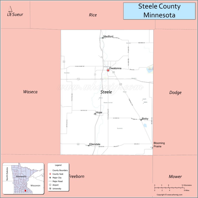 Map of Steele County, Minnesota