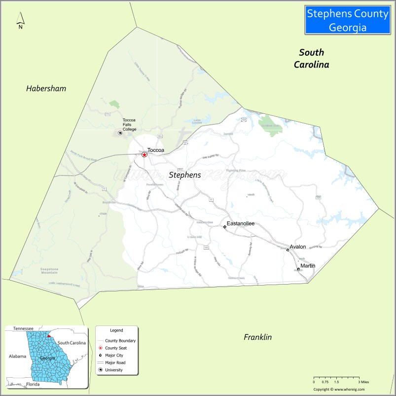 Map of Stephens County, Georgia