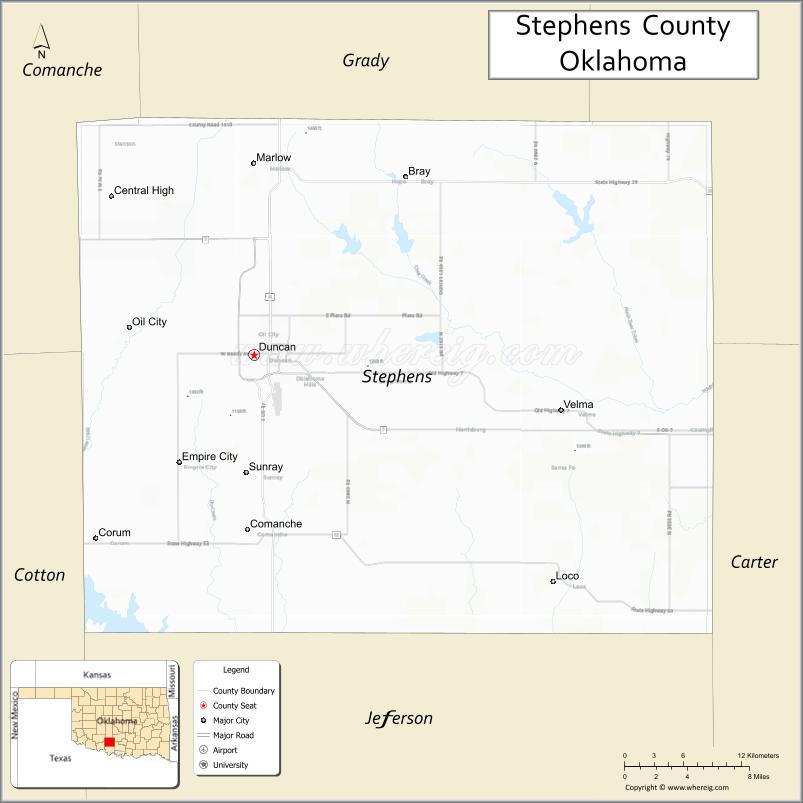 Map of Stephens County, Oklahoma