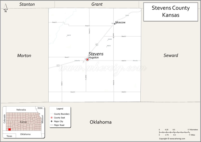 Map of Stevens County, Kansas