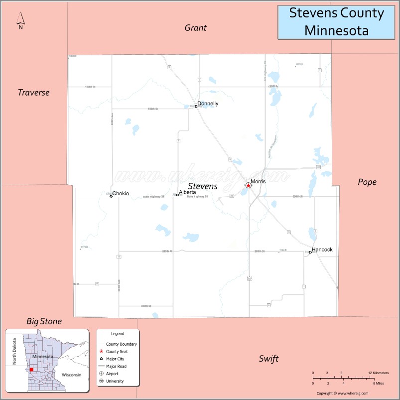 Map of Stevens County, Minnesota