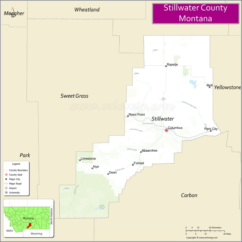 Map of Stillwater County, Montana