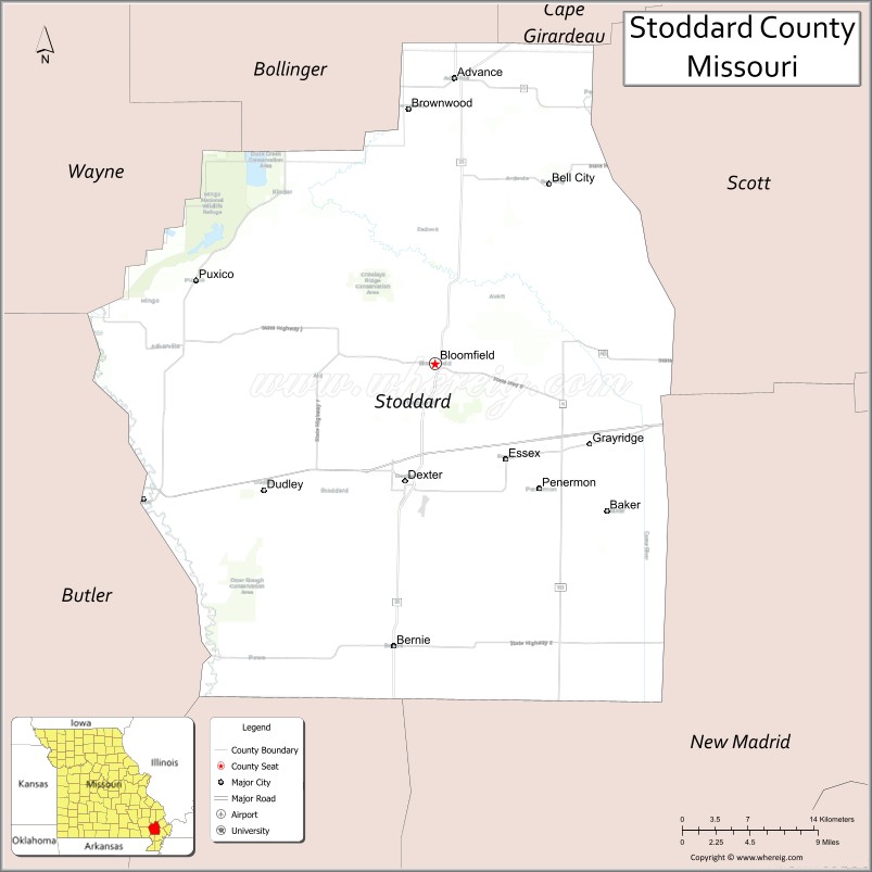 Map of Stoddard County, Missouri