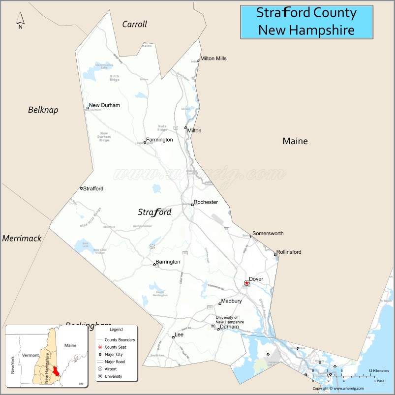 Map of Strafford County, New Hampshire