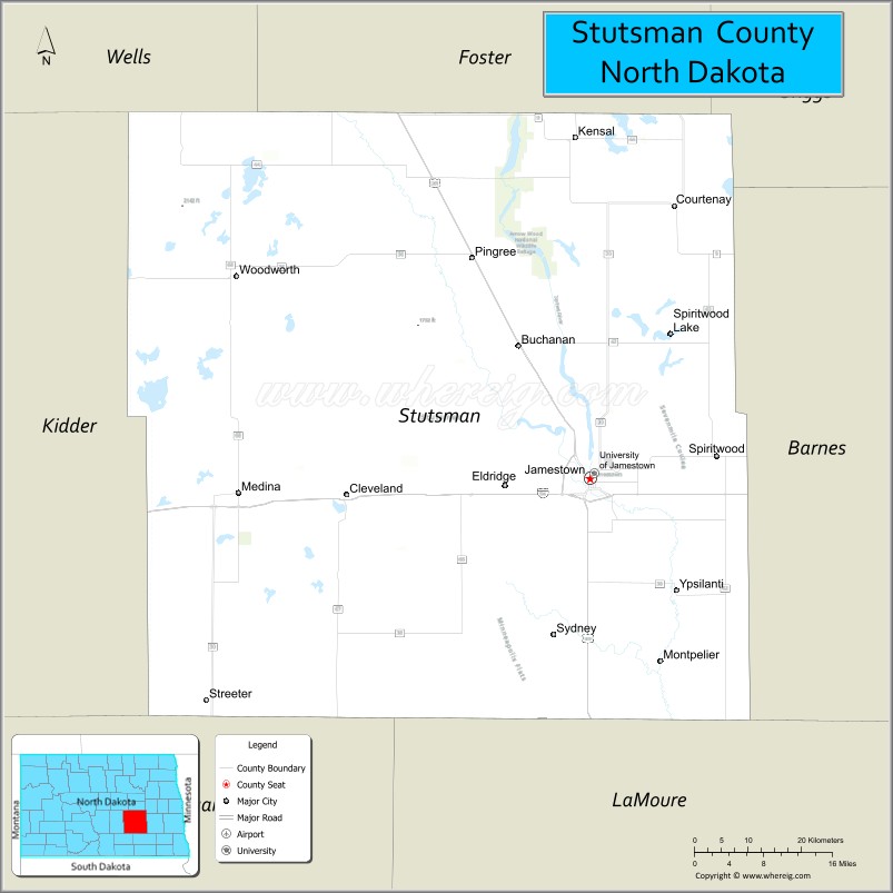 Map of Stutsman County, North Dakota
