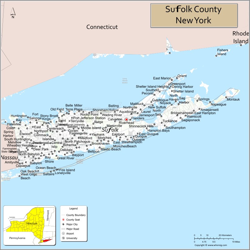 Map of Suffolk County, New York
