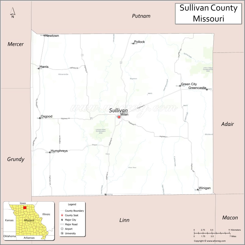 Map of Sullivan County, Missouri