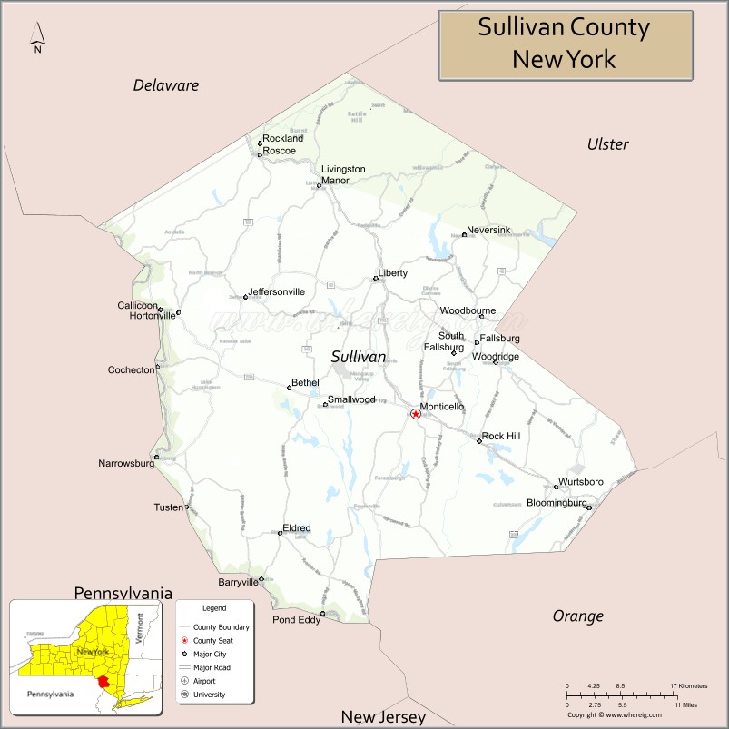 Map of Sullivan County, New York