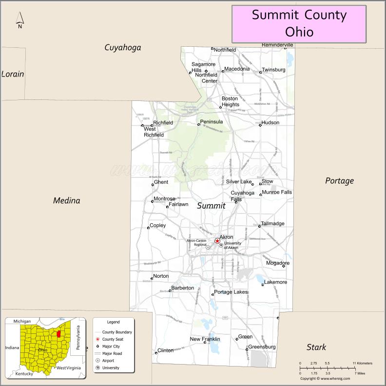 Map of Summit County, Ohio