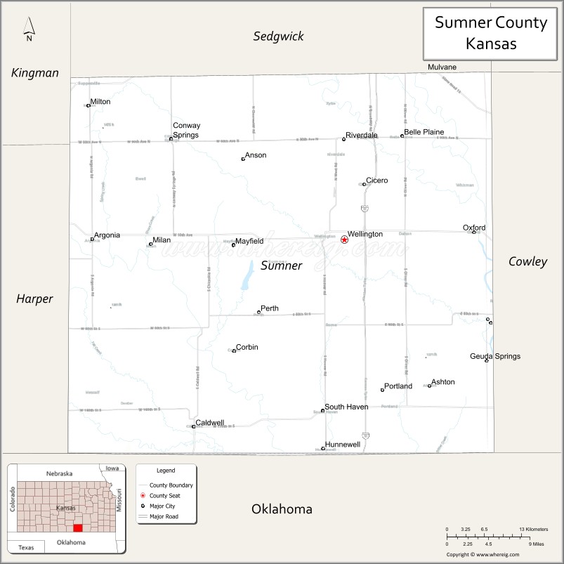 Map of Sumner County, Kansas