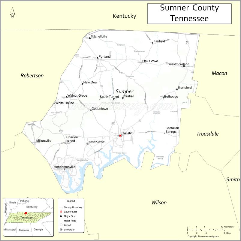 Map of Sumner County, Tennessee